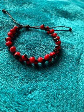 Handmade Red Beaded Adjustable Bracelet